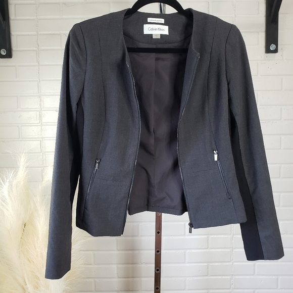 Calvin Klein Fit Solutions Side Panel Collarless Zip Blazer size 4 or Small Gray - Picture 8 of 8